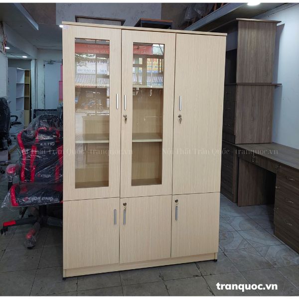 Gỗ MDF màu kem, cánh lồng kính