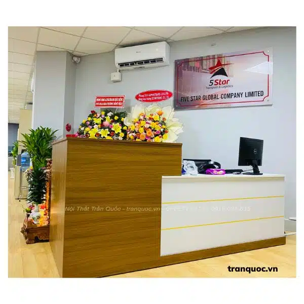 Bàn lễ tân chữ L với chất liệu gỗ công nghiệp, đa dạng kích thước