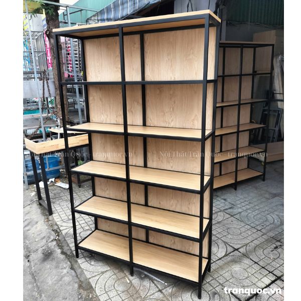 Kệ gỗ MDF, khung sắt vuông 2