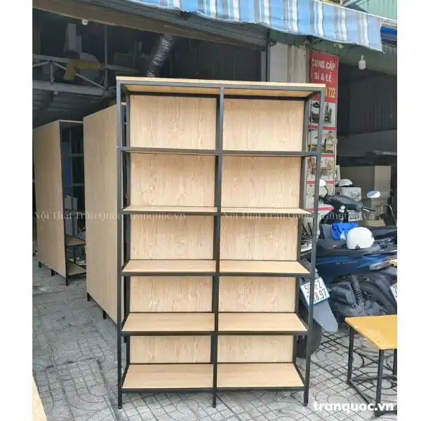 kệ gỗ khung sắt trưng bày