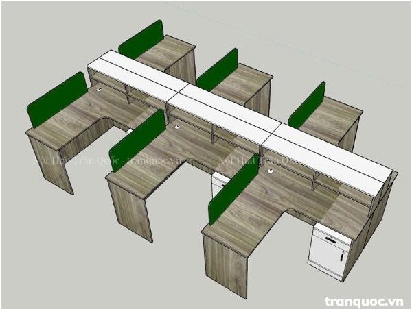 Bàn làm việc vách ngăn ược bố trí thành bàn làm việc nhóm 6 người